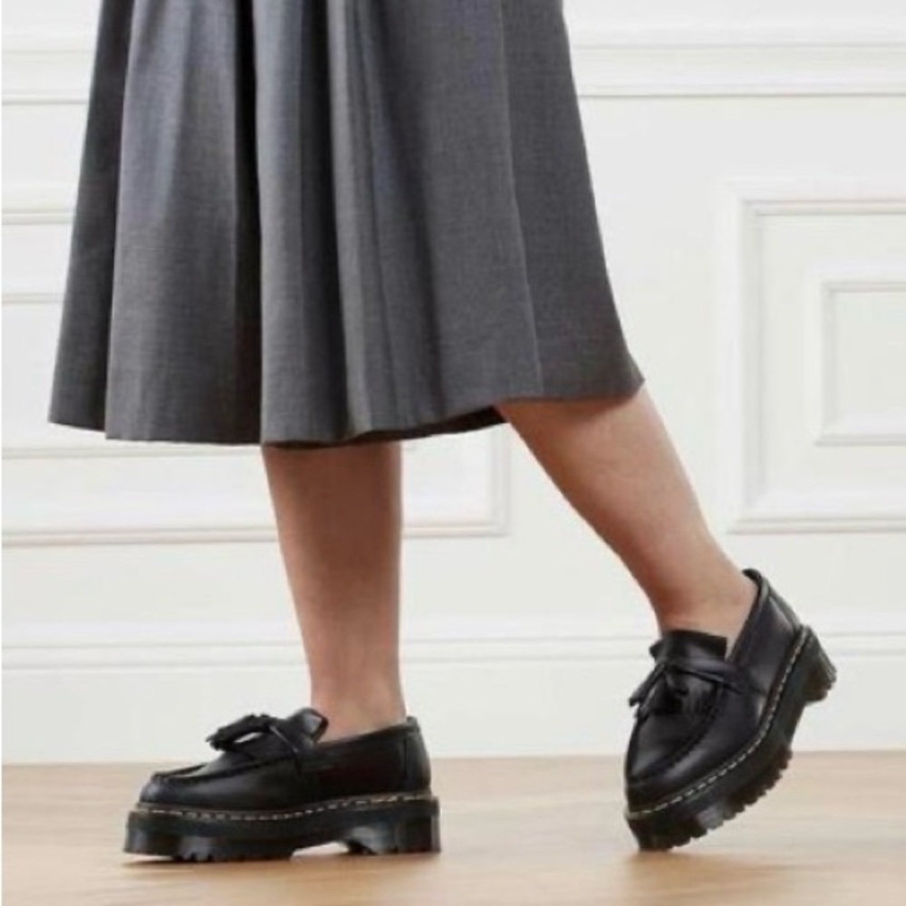 Super cute Dr. Martens Black Moccasins with Yellow Stitching